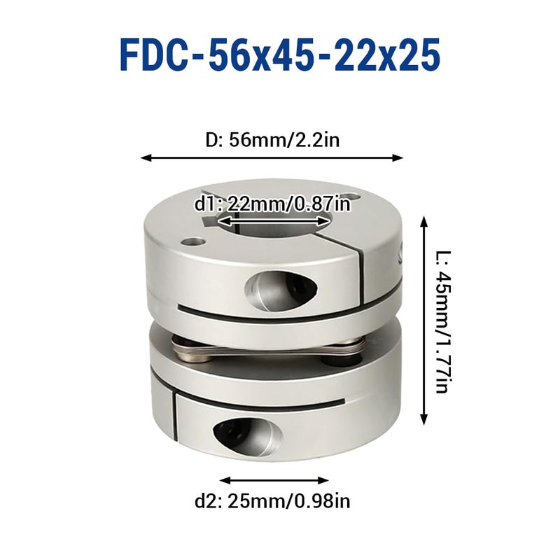 BORDSTRACT 22mm to 25mm Flexible Diaphragm Coupling, D56 L45 Aluminium 1 Diaphragm Motor Shaft Coupler for 3D Printer CNC Machine Servo Stepped Motor - Image 2